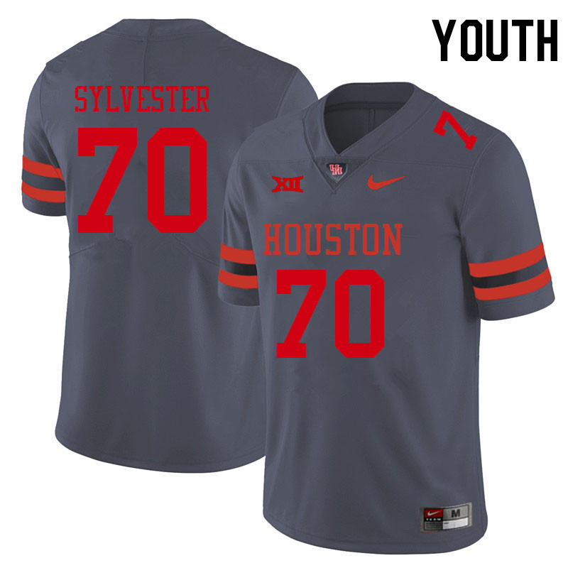 Youth #70 Trevonte Sylvester Houston Cougars College Big 12 Conference Football Jerseys Sale-Gray
